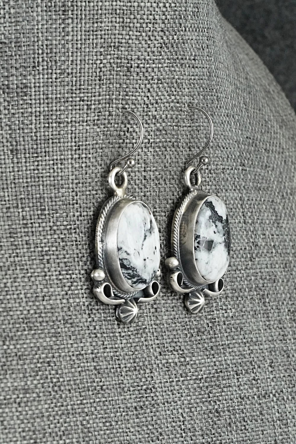 White Buffalo & Sterling Silver Squash Blossom Set - Paul Livingston