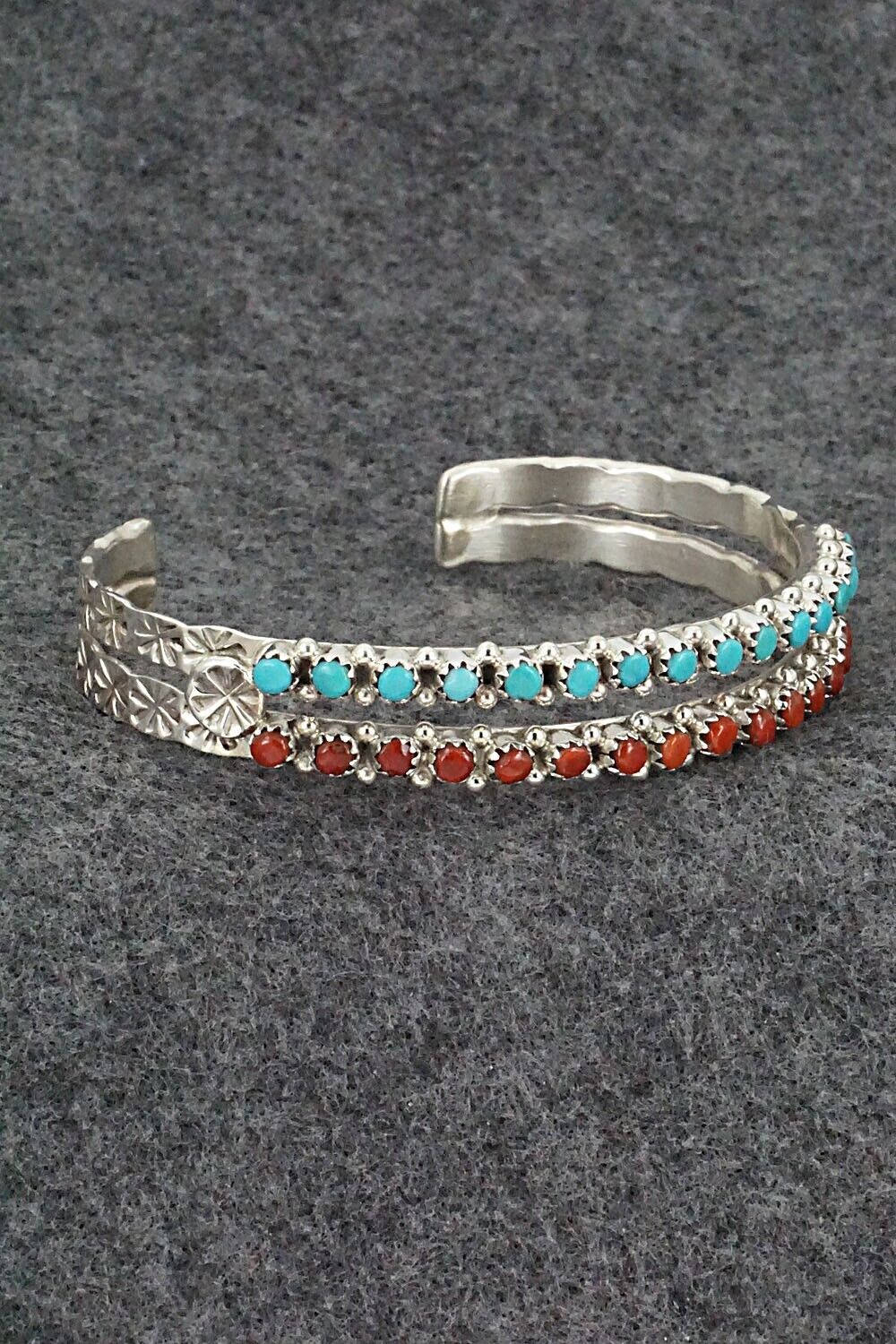 Turquoise, Coral & Sterling Silver Bracelet - Murray Hannaweeka
