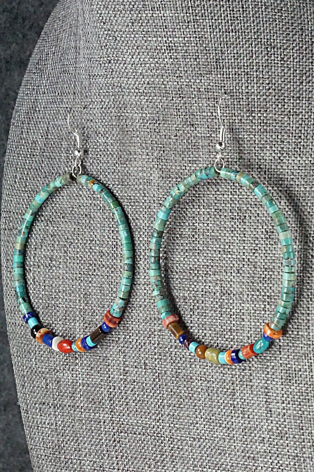 Multi Stone & Sterling Silver Hoop Earrings - Helen Tsosie