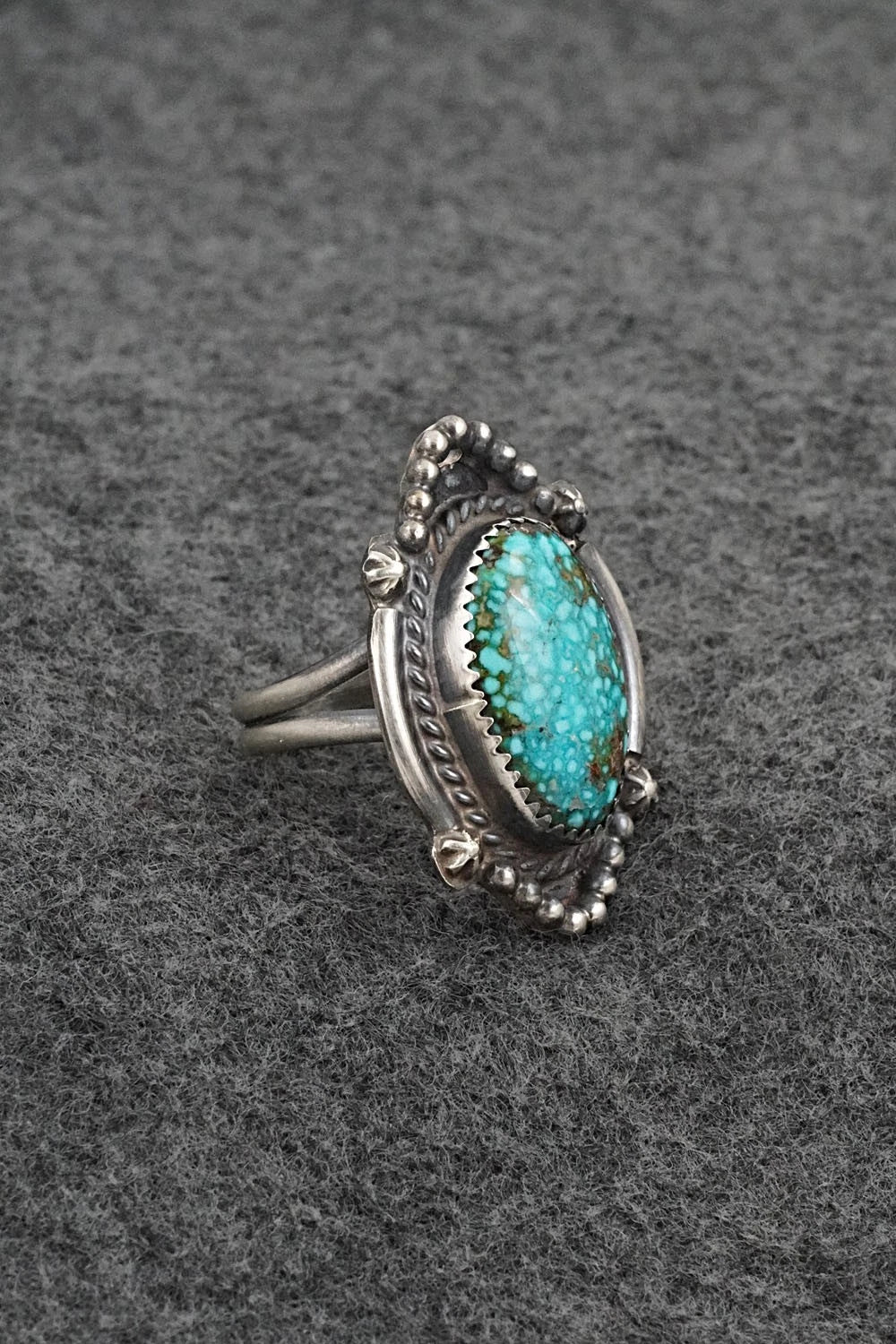 Turquoise & Sterling Silver Ring - Leslie Nez - Size 8