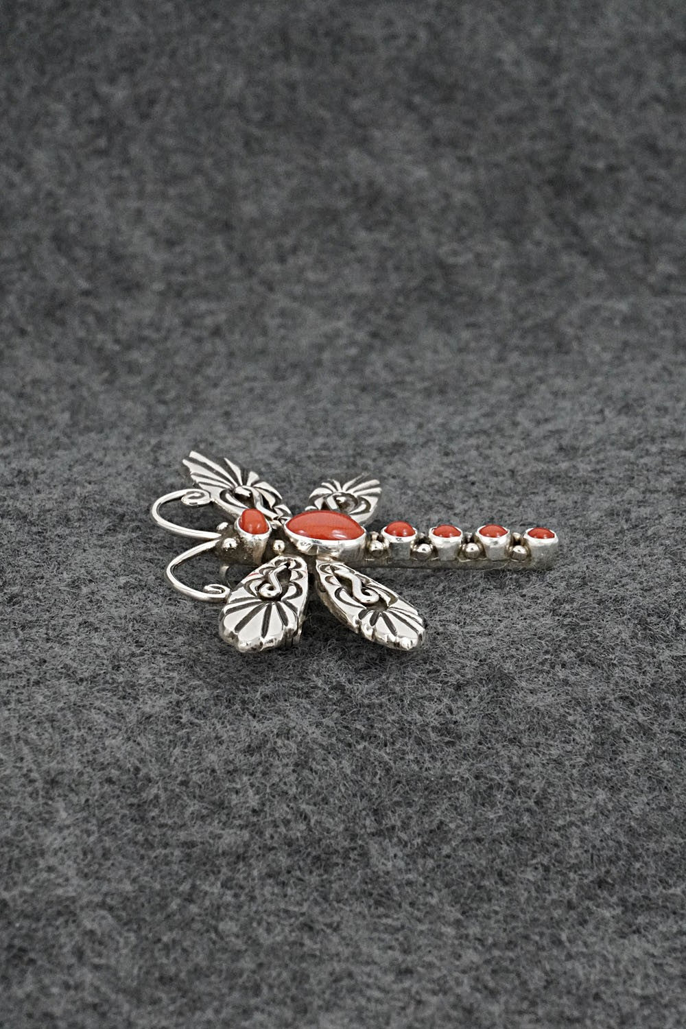 Coral & Sterling Silver Pendant/Pin - Lee Charlie