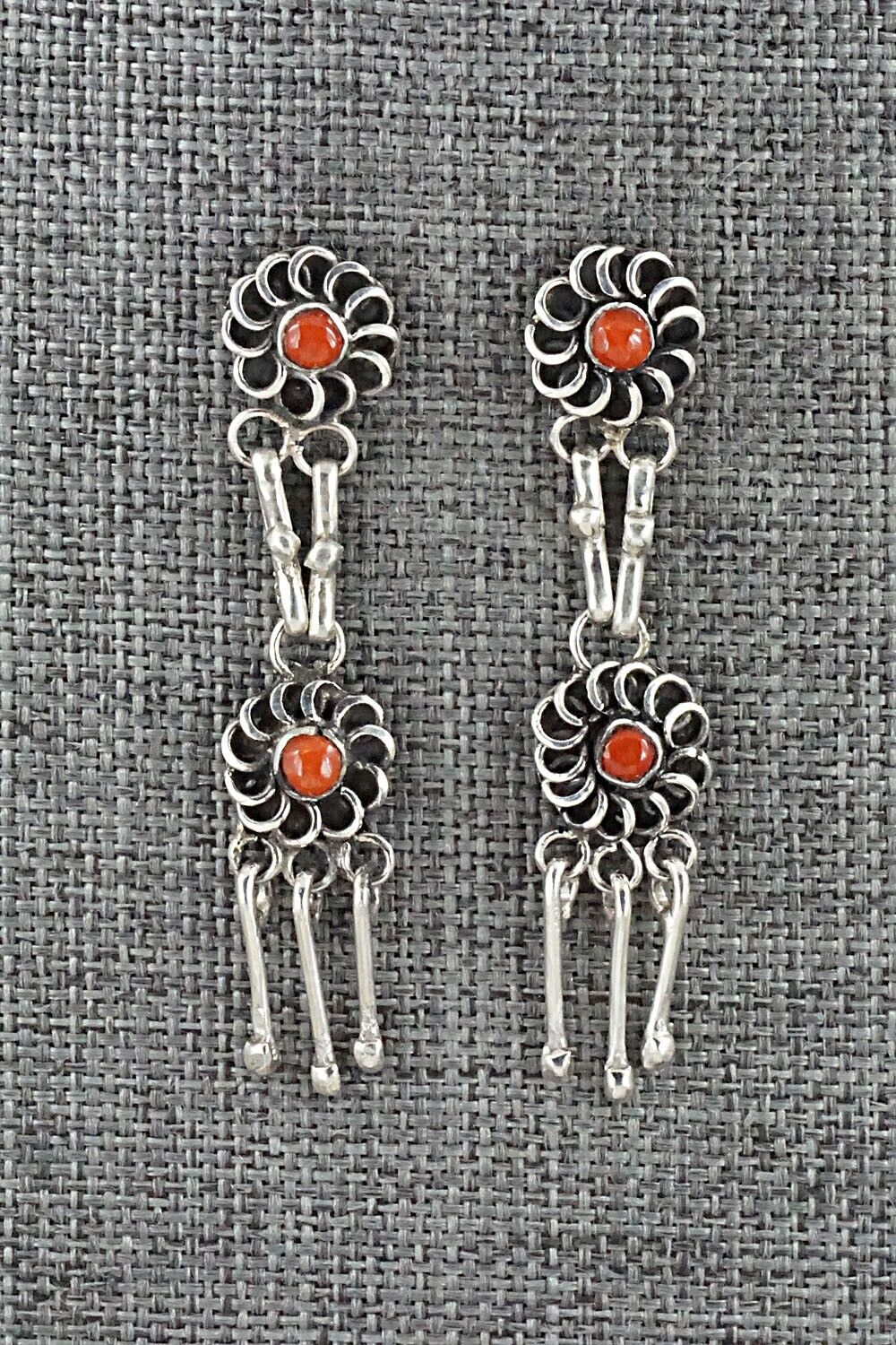 Coral & Sterling Silver Earrings - Diane Bellison