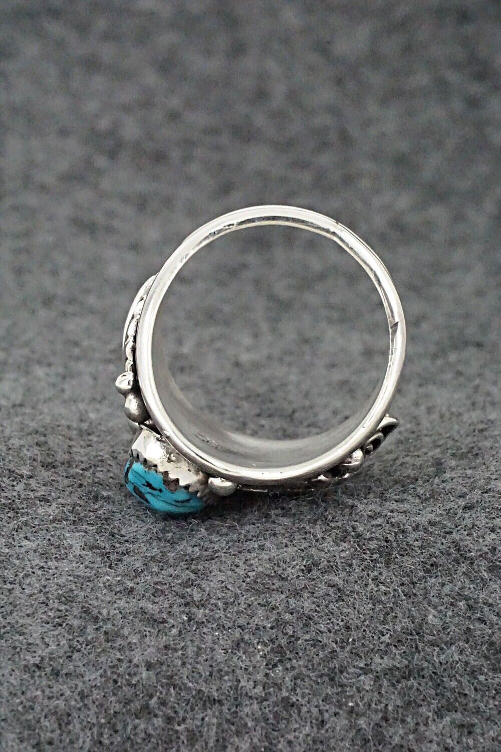 Turquoise, Coral & Sterling Silver Ring - Jeannette Saunders - Size 13.25