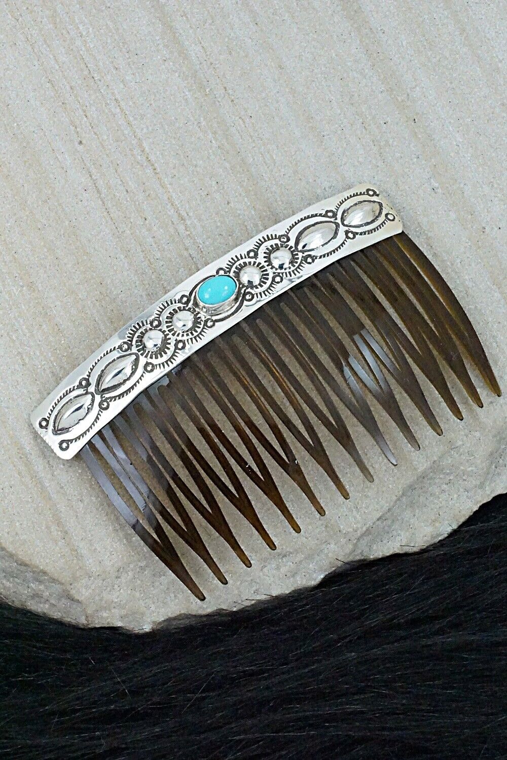 Turquoise & Sterling Silver Hair Combs - Jennie Blackgoat