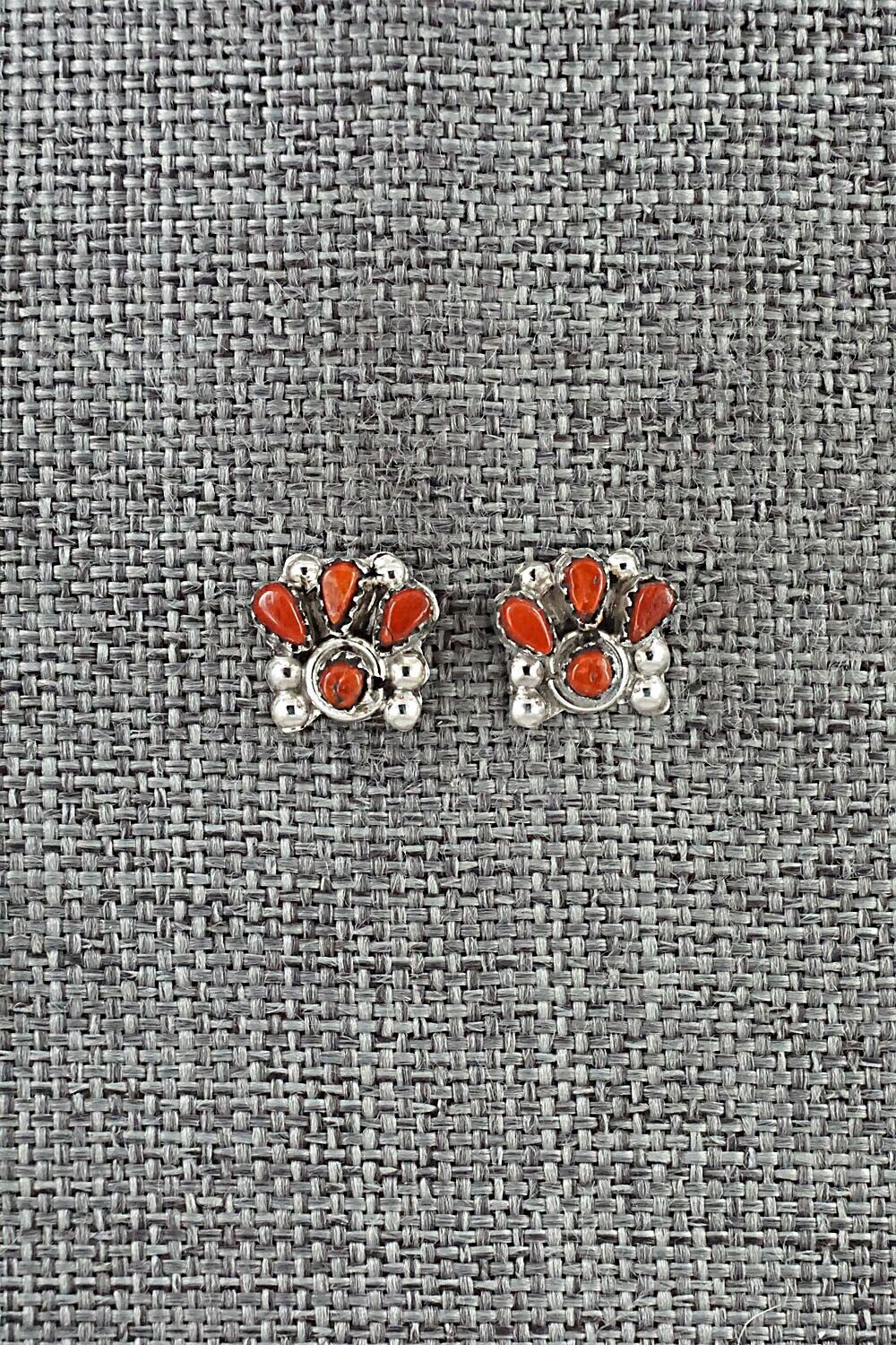 Coral & Sterling Silver Earrings - Alice Mutte