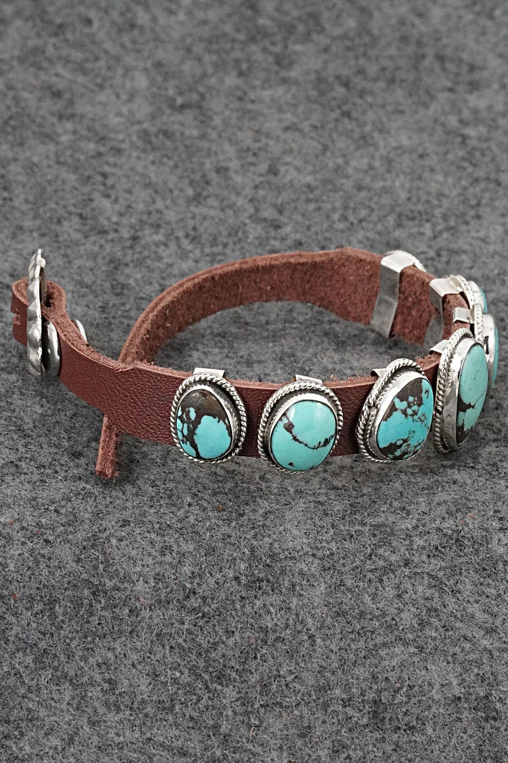 Turquoise, Sterling Silver & Leather Bracelet - Marlene Ramone