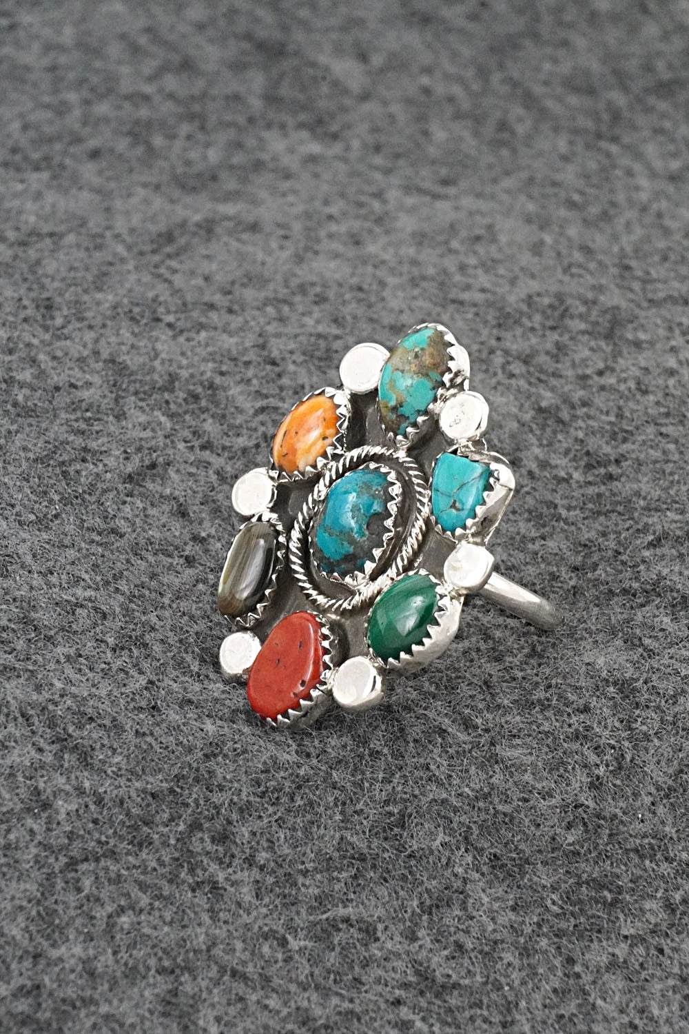 Multi-Stone & Sterling Silver Ring - Priscilla Reeder - Size 8