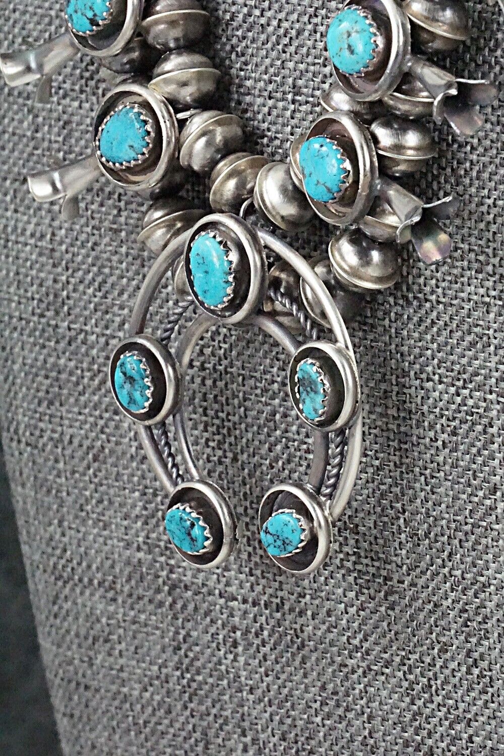 Turquoise & Sterling Silver Mini Squash Blossom Set - Phil Garcia