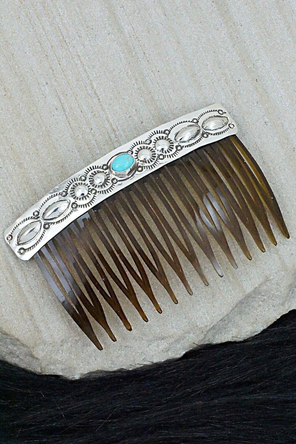 Turquoise & Sterling Silver Hair Combs - Jennie Blackgoat