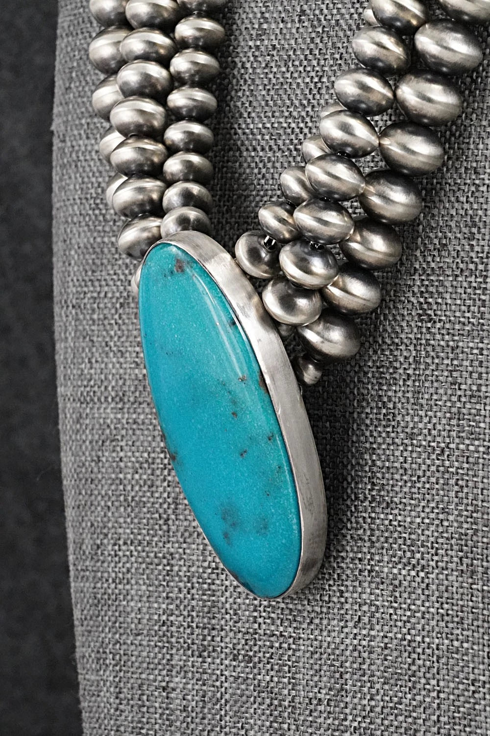 Turquoise & Sterling Silver Navajo Pearl Necklace - Gruber & Halwood