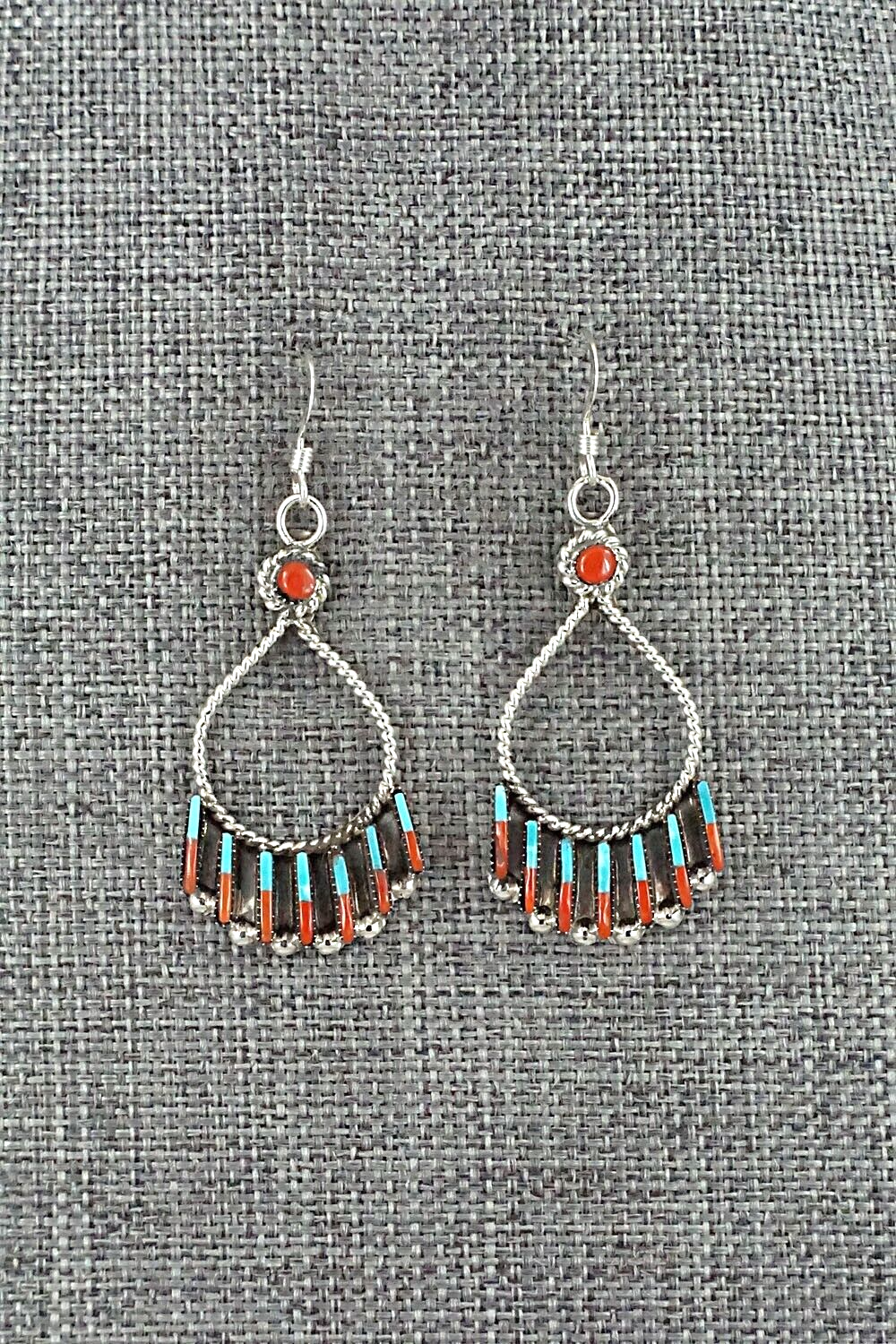 Turquoise, Coral & Sterling Silver Earrings - Carla Laconsello