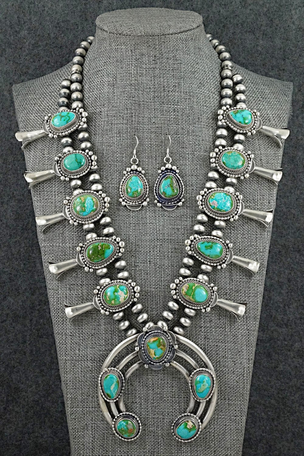 Turquoise & Sterling Silver Squash Blossom Set - Tom Lewis