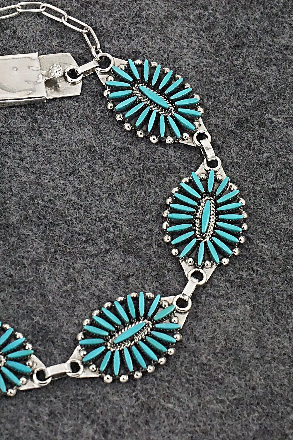 Turquoise & Sterling Silver Link Bracelet - Fritzon Owaleon