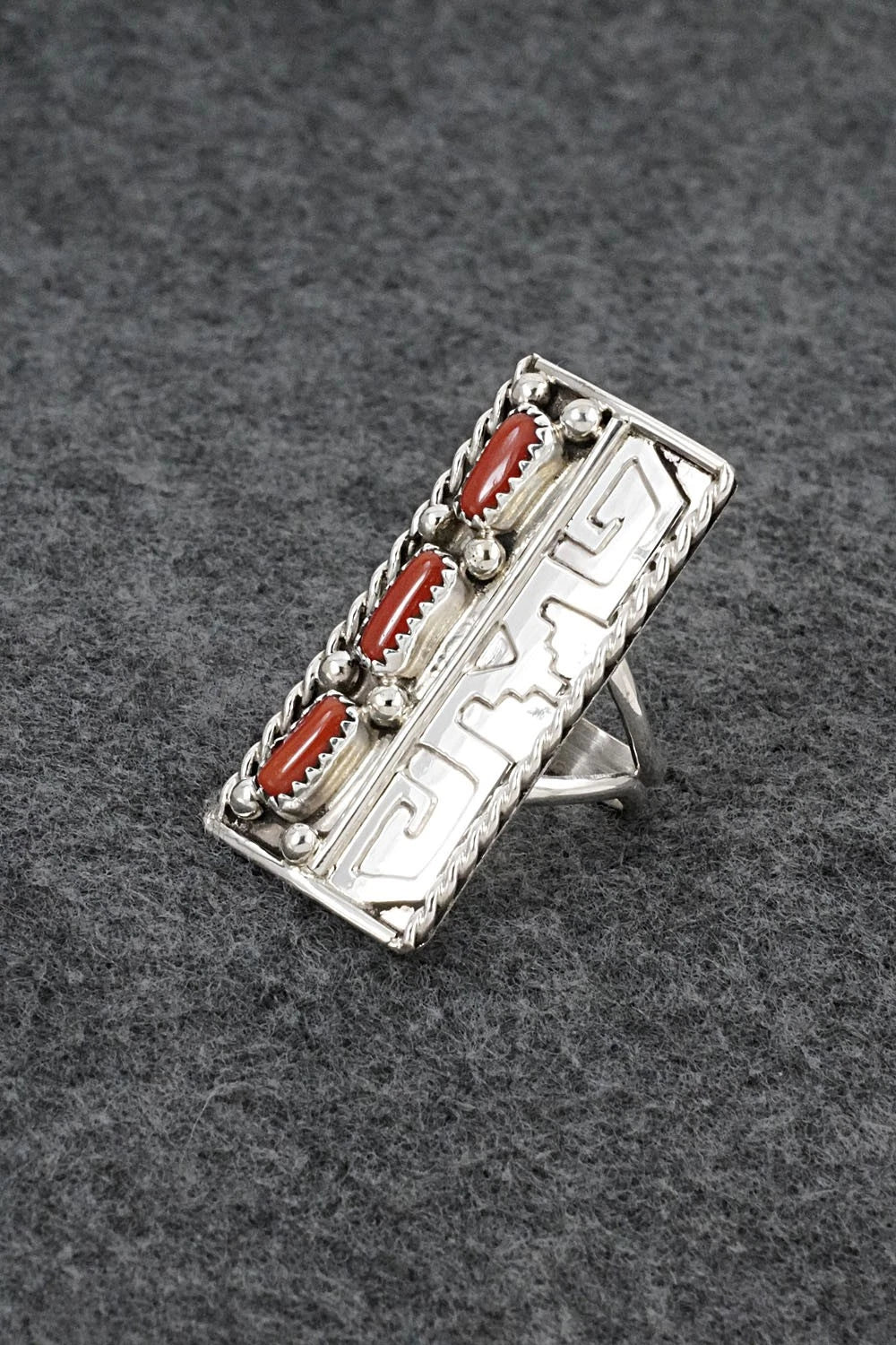 Coral & Sterling Silver Ring - Ronnie Spencer - Size 7
