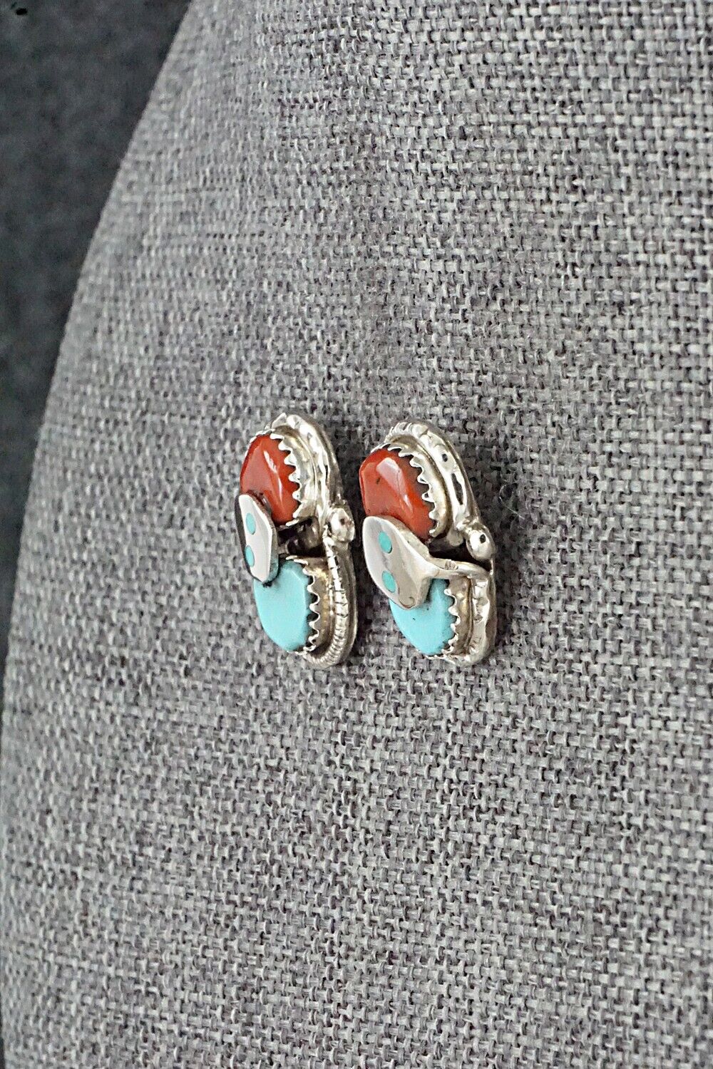 Turquoise, Coral & Sterling Silver Earrings - Joy Calavaza