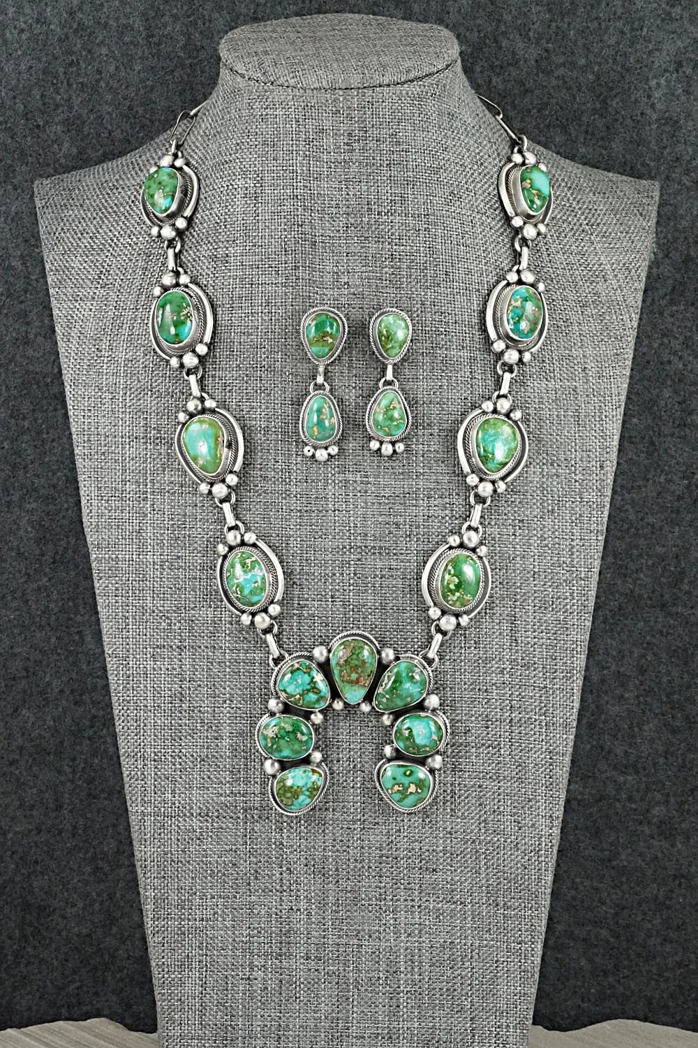 Turquoise & Sterling Silver Necklace and Earrings Set - Paul Livingston