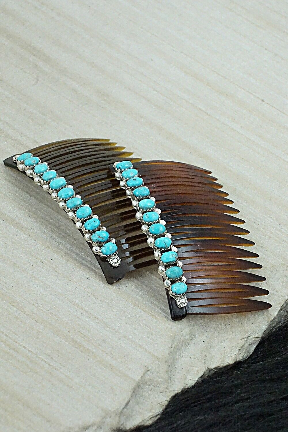 Turquoise & Sterling Silver Hair Combs - Martin Muskett