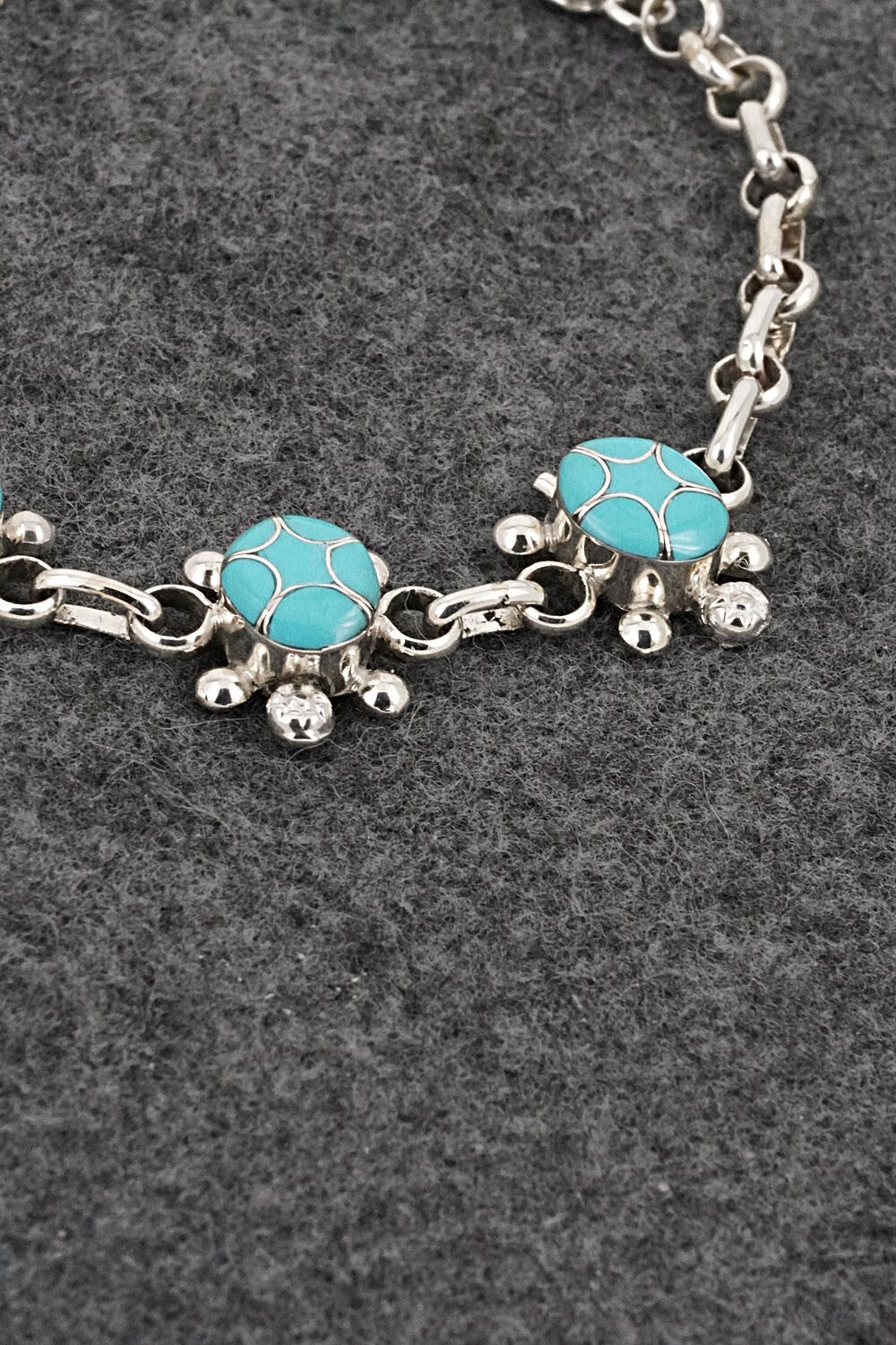 Turquoise & Sterling Silver Link Bracelet - Chris & Amielda Peynetsa
