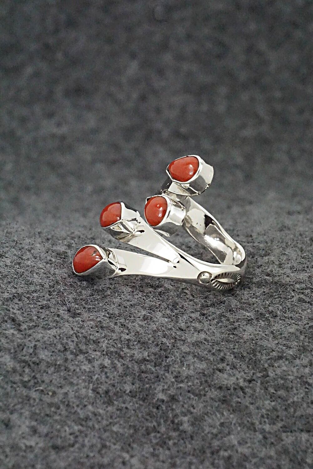 Coral & Sterling Silver Ring - Thomas Yazzie - Size 6.5