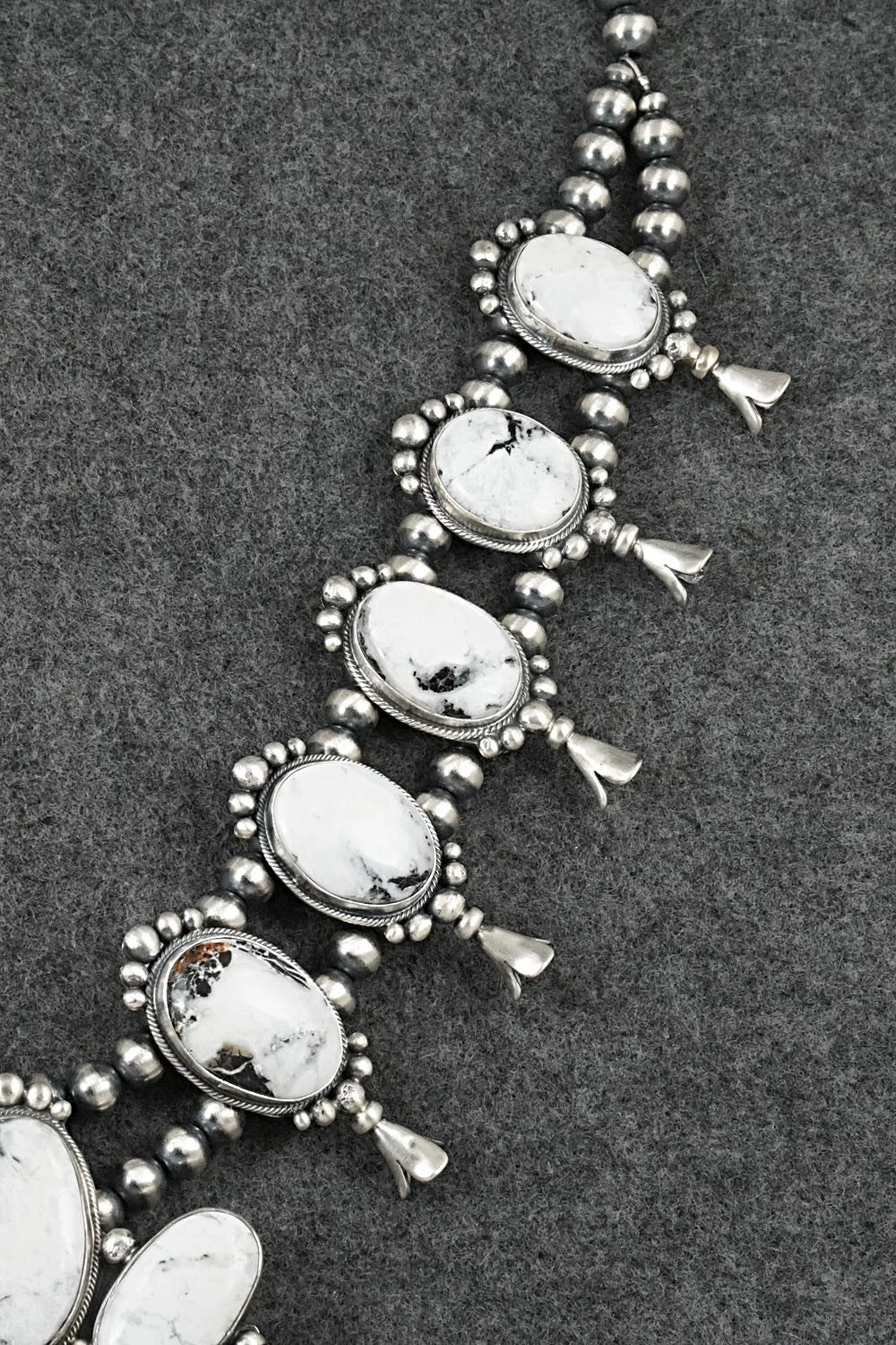 White Buffalo & Sterling Silver Squash Blossom Set - Darrin Livingston