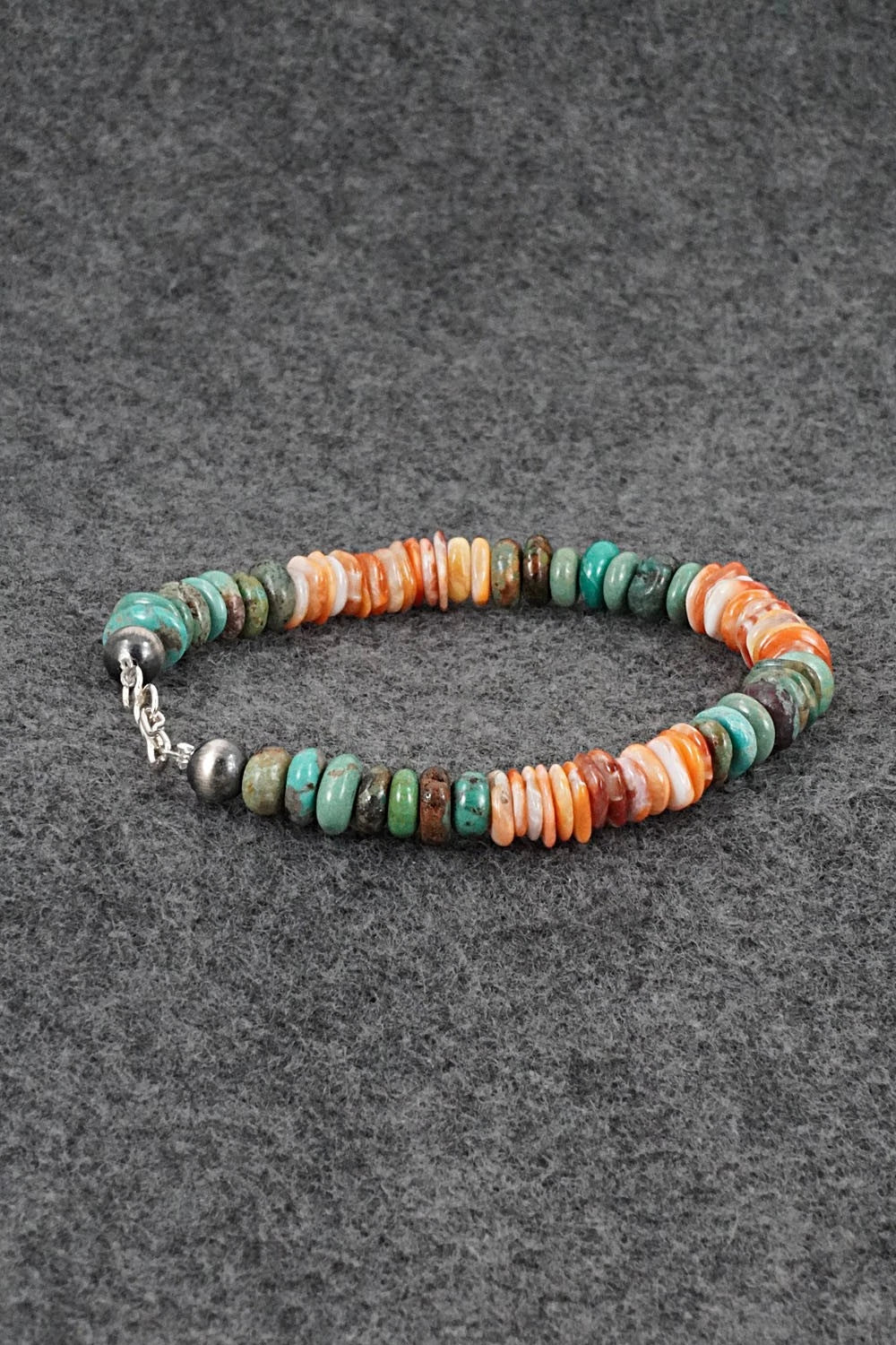 Turquoise, Spiny Oyster & Sterling Silver Bracelet - Doreen Jake