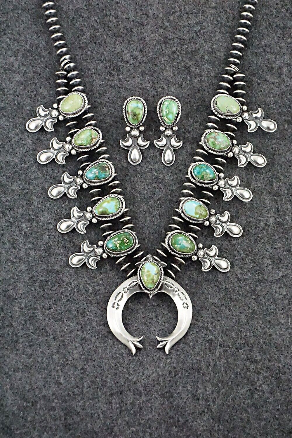 Turquoise & Sterling Silver Squash Blossom Set - Paige Gordon