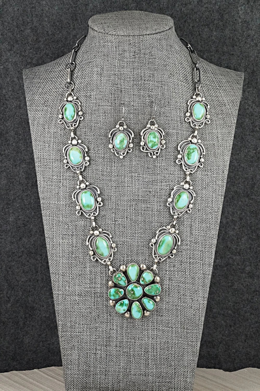 Turquoise & Sterling Silver Necklace and Earrings Set - Kathleen Livingston