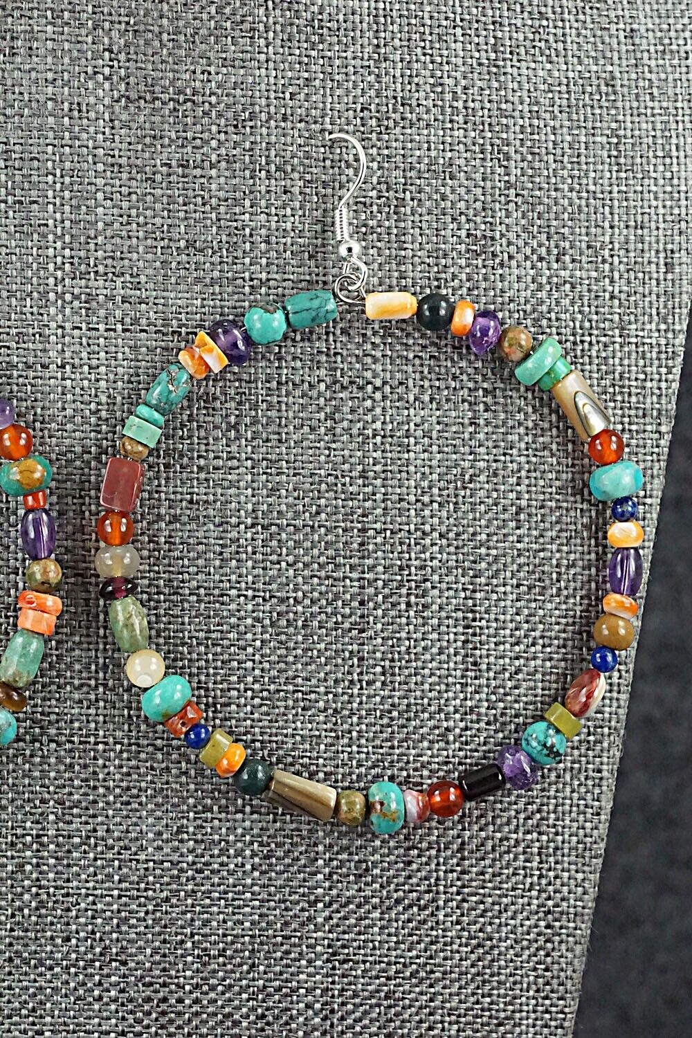 Multi Stone & Sterling Silver Hoop Earrings - Helen Tsosie