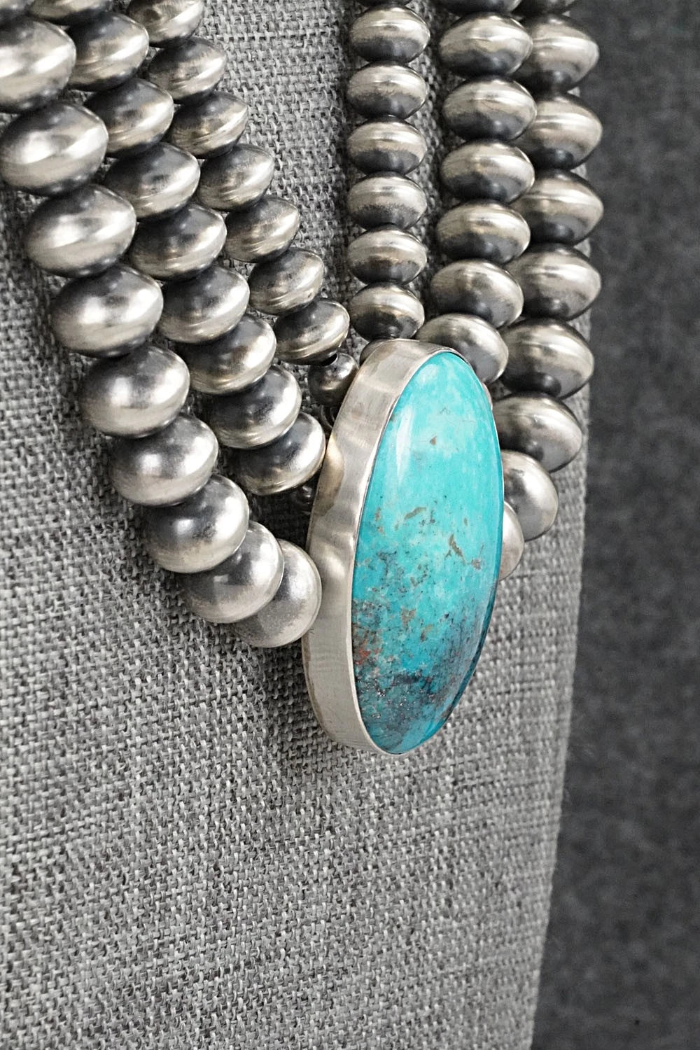 Turquoise & Sterling Silver Navajo Pearl Necklace - Gruber & Halwood