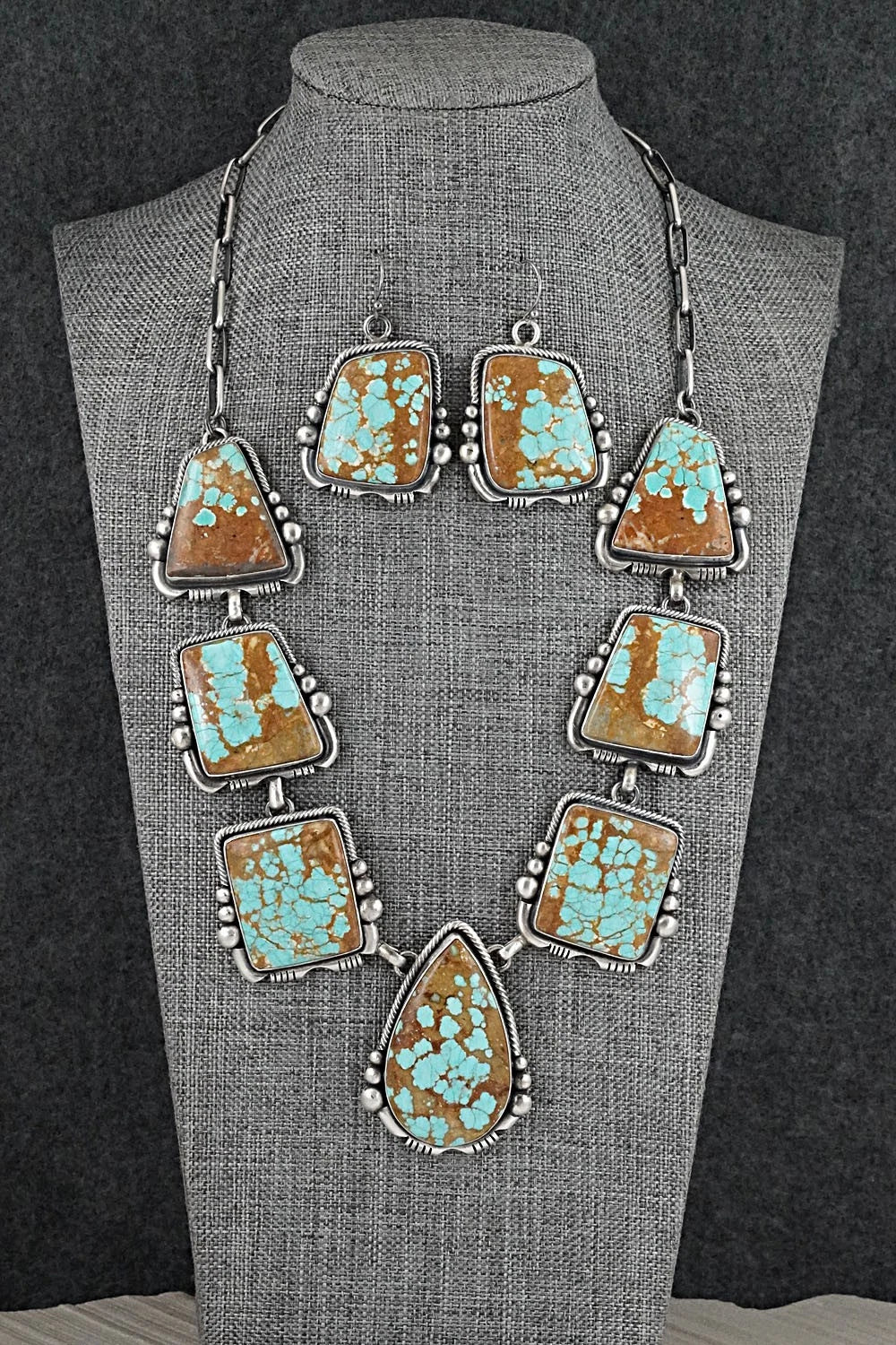 Turquoise & Sterling Silver Necklace and Earrings Set - Paul Livingston