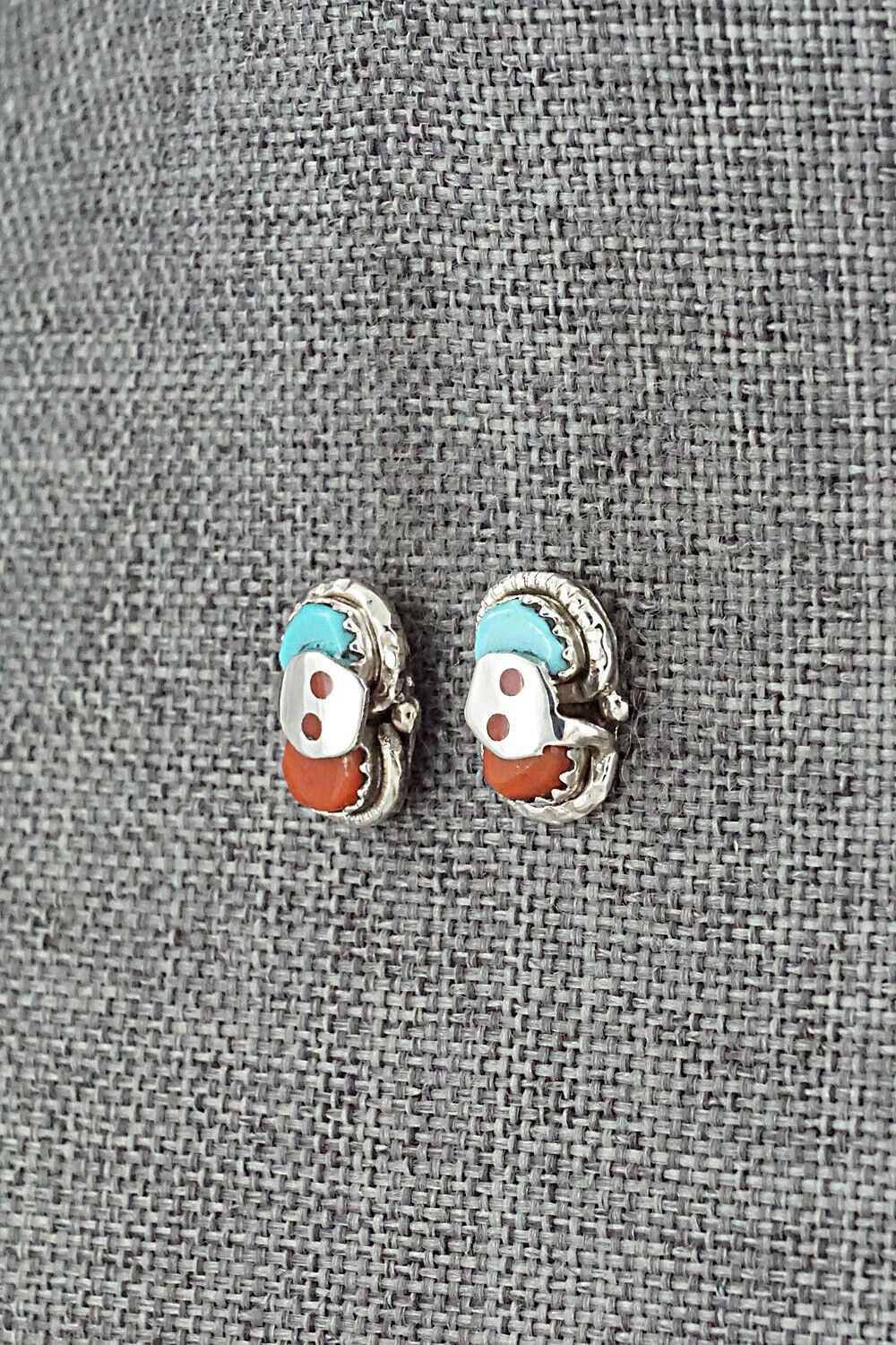 Turquoise, Coral & Sterling Silver Earrings - Joy Calavaza