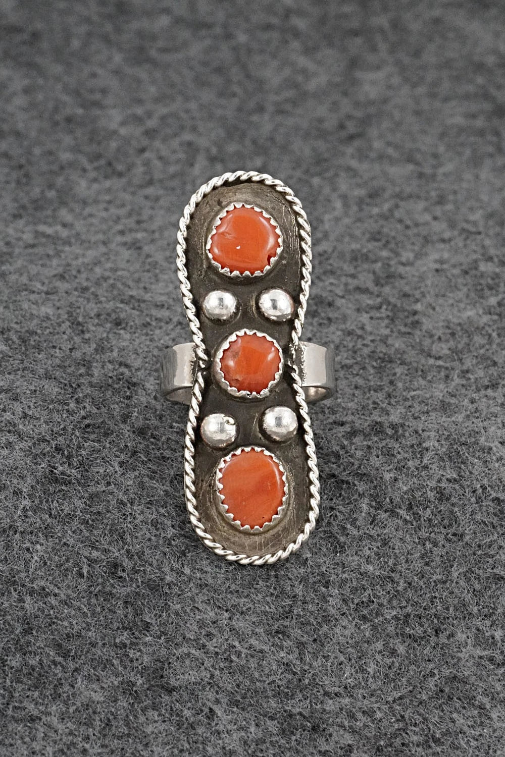 Coral & Sterling Silver Ring - Priscilla Reeder - Size 7