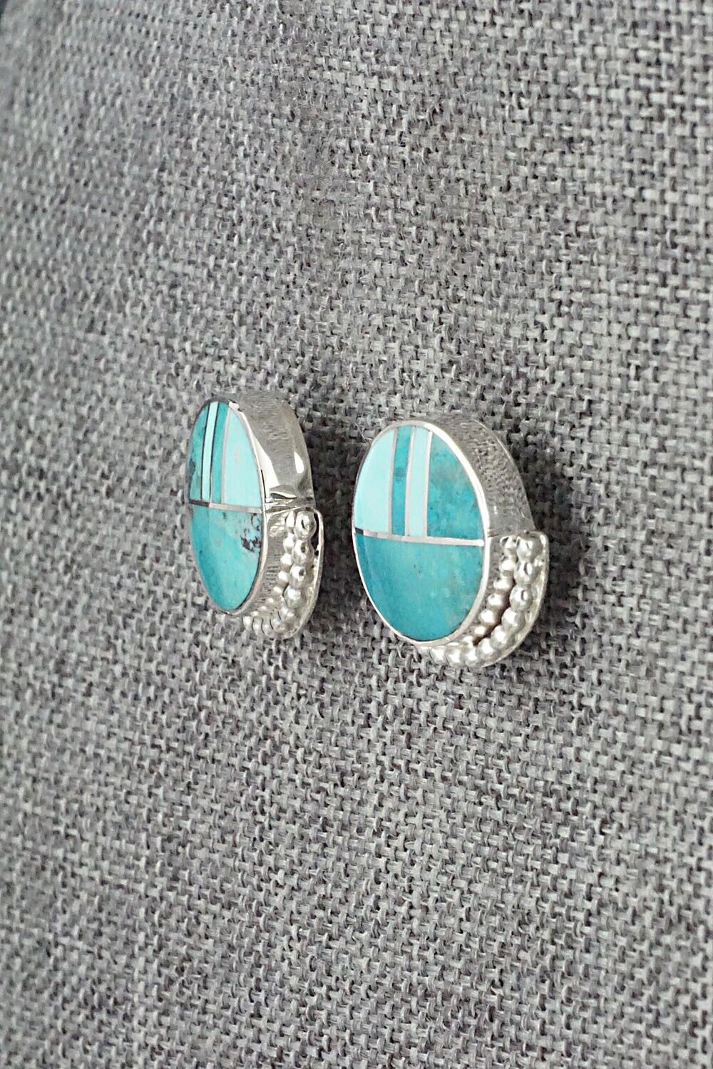 Turquoise & Sterling Silver Inlay Earrings - Curtis Manygoats