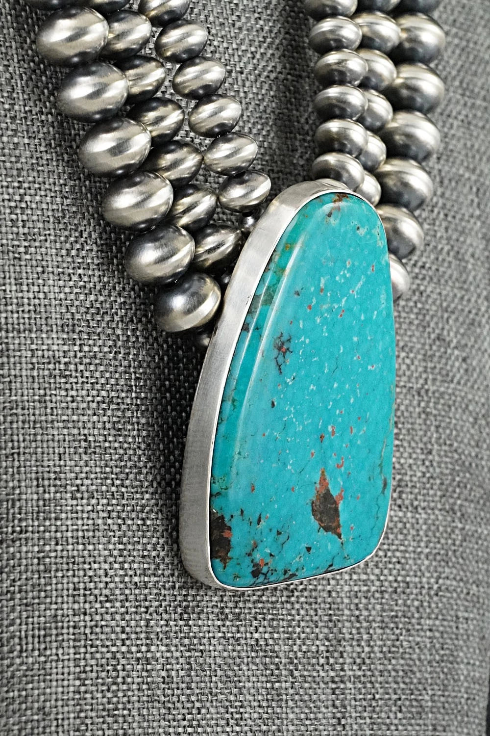 Turquoise & Sterling Silver Navajo Pearl Necklace - Gruber & Halwood