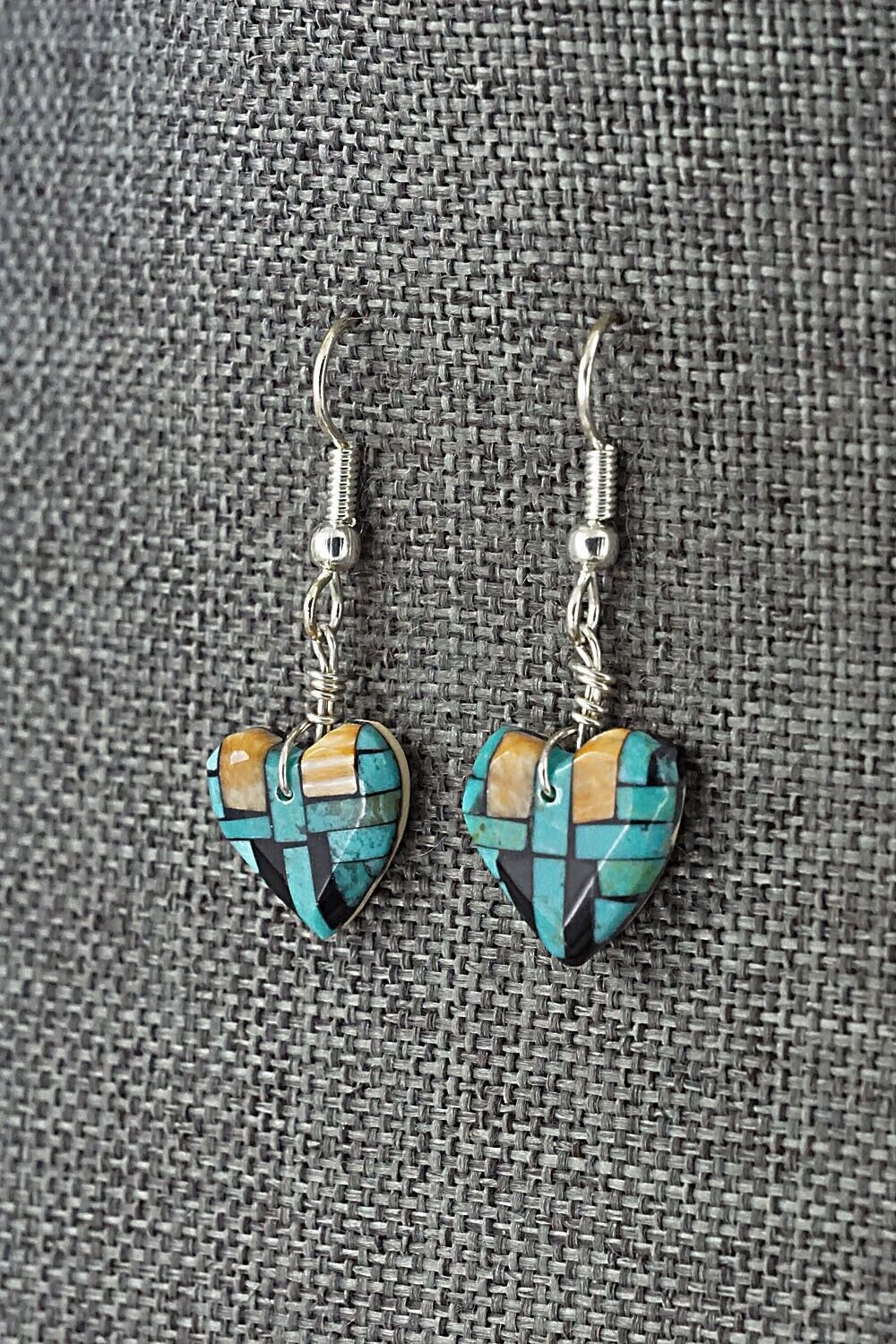 Turquoise, Spiny Oyster, Onyx & Sterling Silver Earrings - Joe Reano
