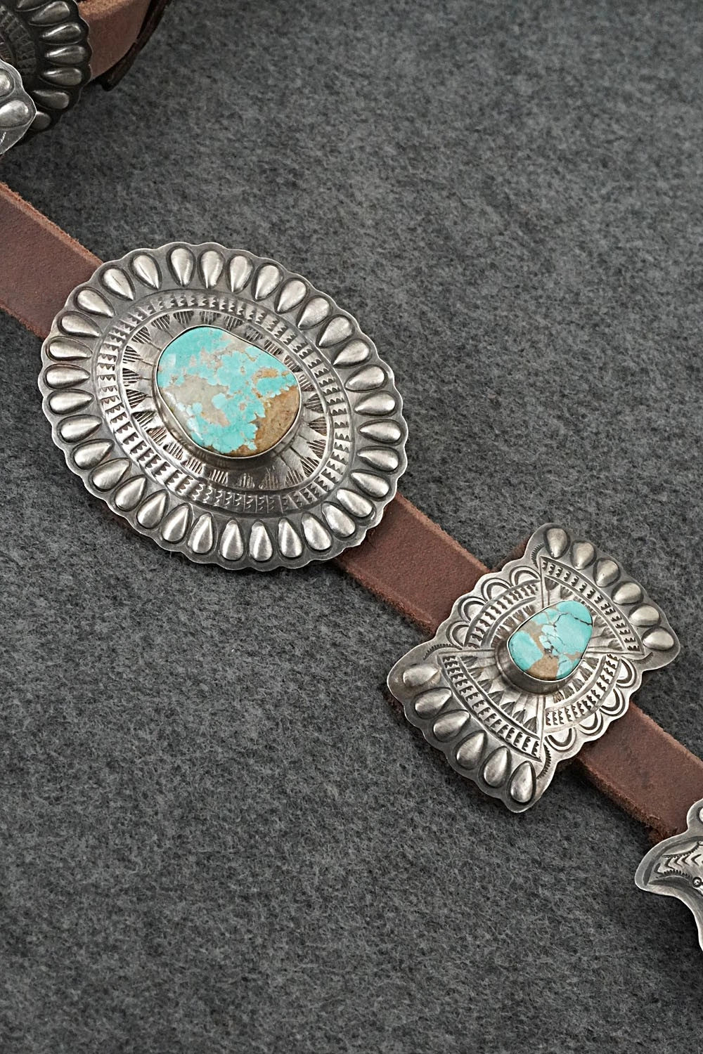 Turquoise, Sterling Silver & Leather Concho Belt - Dan Morgan