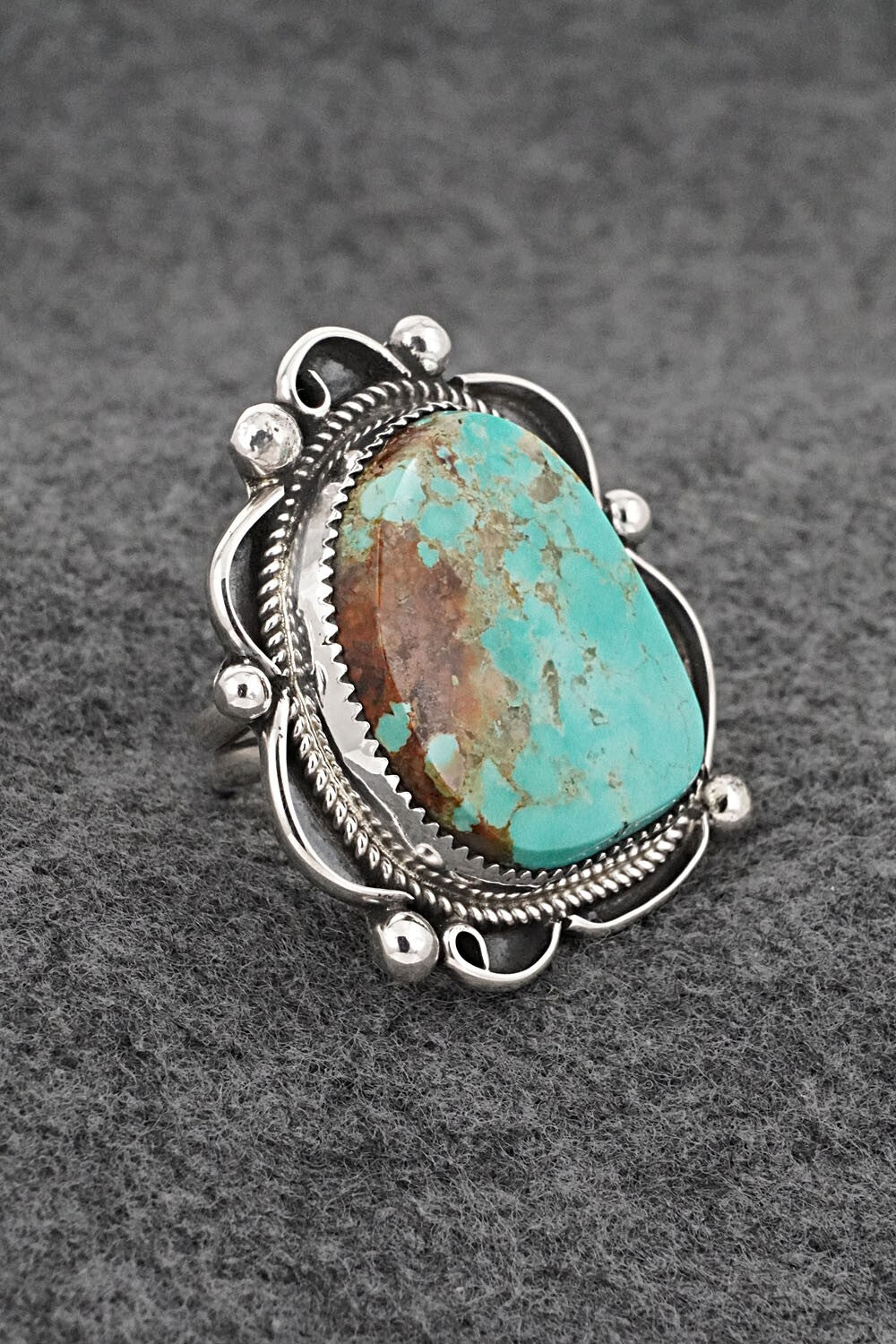 Turquoise & Sterling Silver Ring - Leslie Nez - Size 8.5