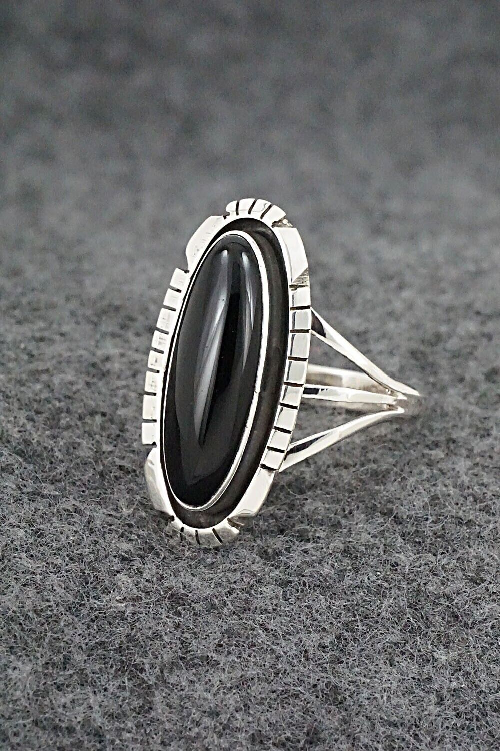Onyx & Sterling Silver Ring - Amos Begay - Size 8.5