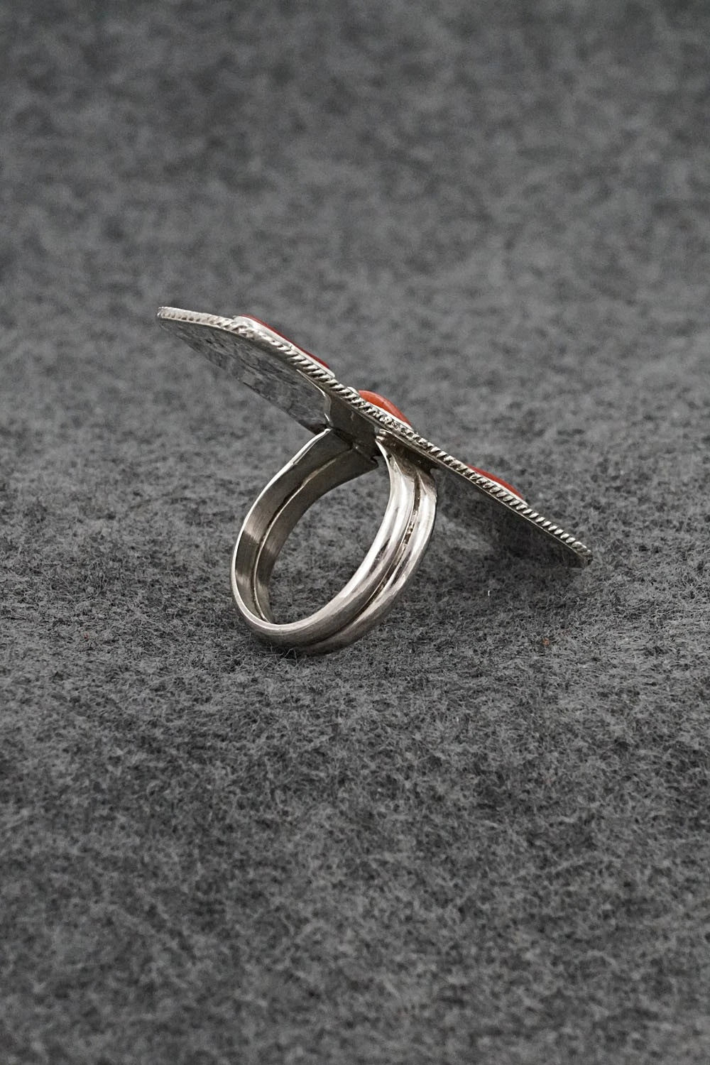 Coral & Sterling Silver Ring - Priscilla Reeder - Size 8