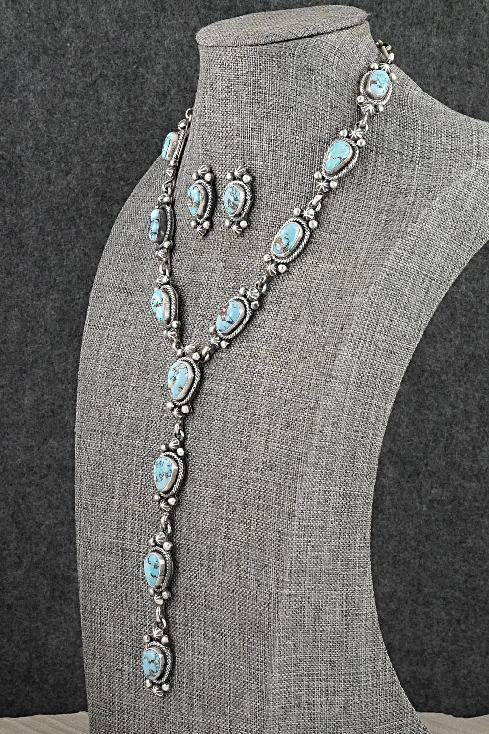 Turquoise & Sterling Silver Necklace and Earrings Set - Darrin Livingston