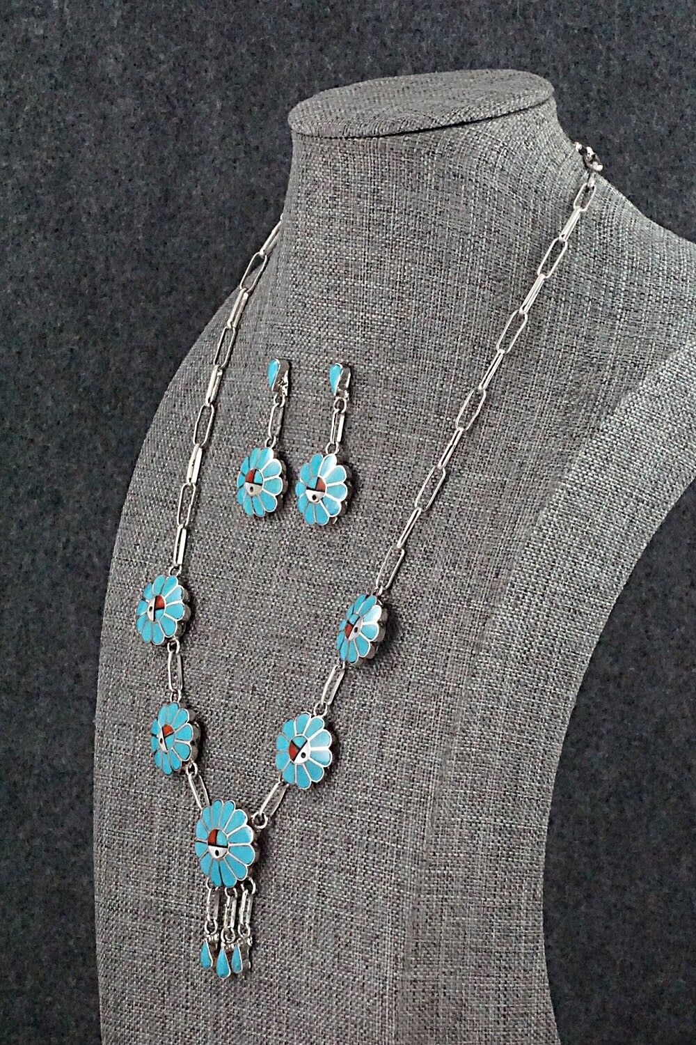 Multi Stone & Sterling Silver Inlay Necklace Set - Burdian Soseeah