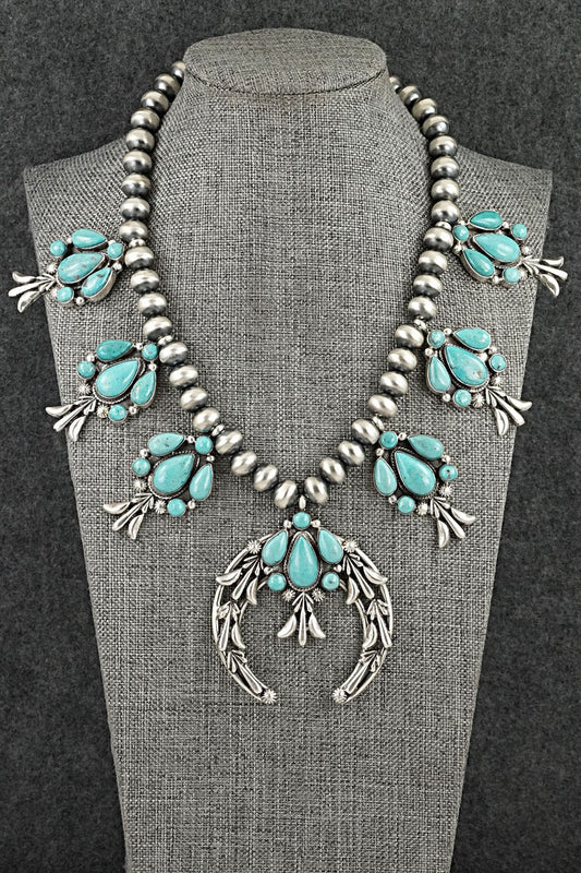 Turquoise & Sterling Silver Squash Blossom Necklace - Bobby Platero