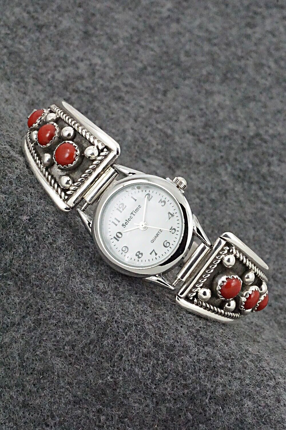 Coral & Sterling Silver Watch Bracelet - Paul Largo