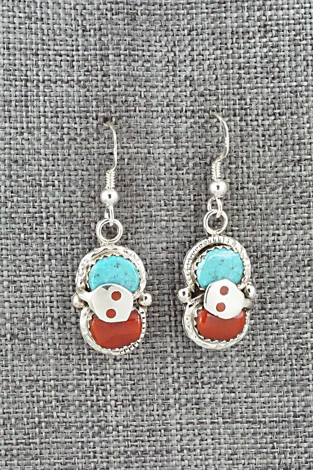 Turquoise, Coral & Sterling Silver Earrings - Joy Calavaza