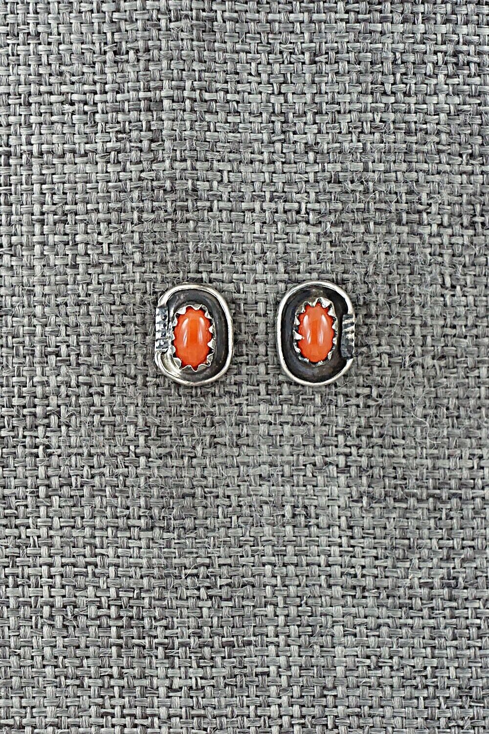 Coral & Sterling Silver Earrings - Roselene Joe