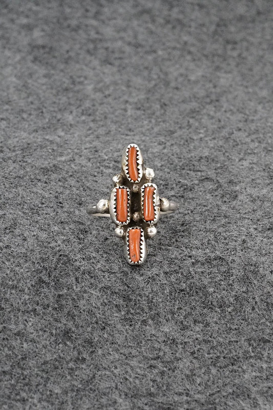 Coral & Sterling Silver Ring - Priscilla Reeder - Size 8