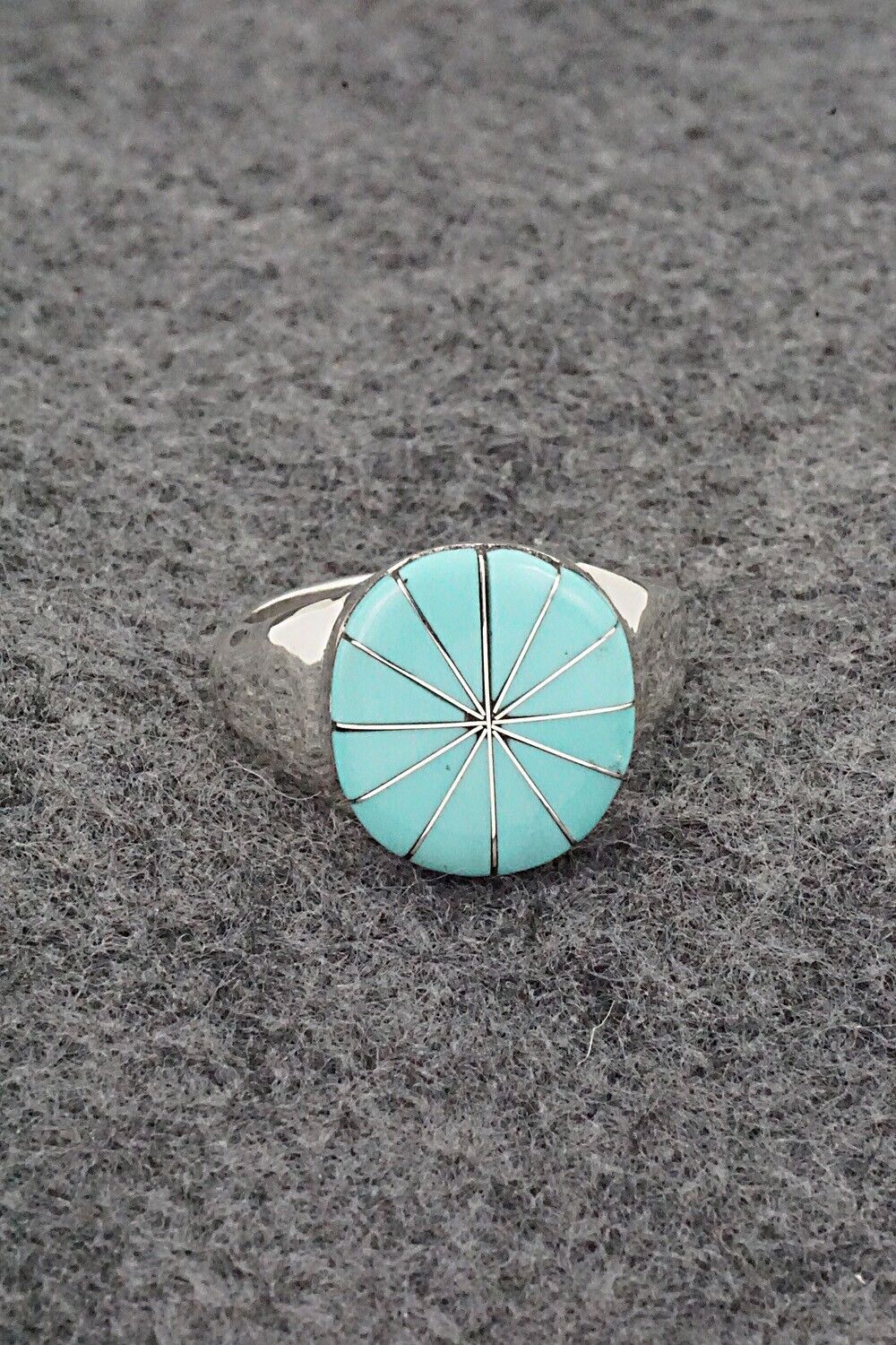 Turquoise & Sterling Silver Inlay Ring - Johnson Laweka - Size 9