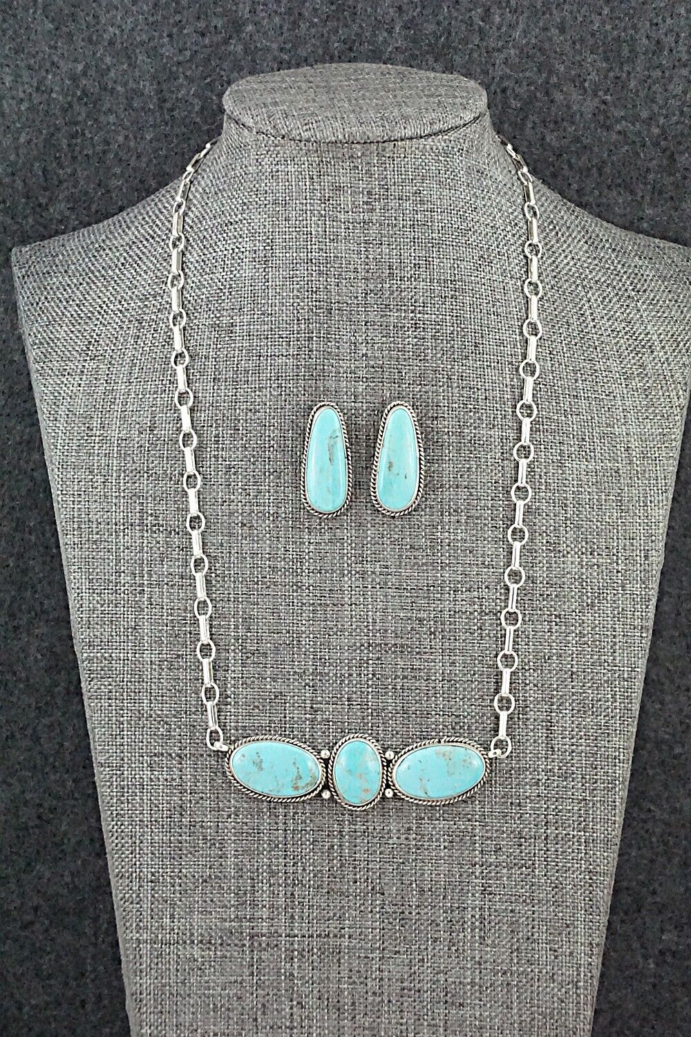 Turquoise & Sterling Silver Necklace and Earrings Set - Rena Begay