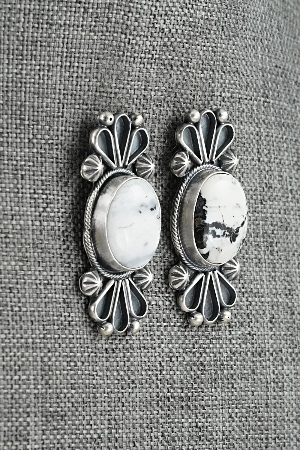 White Buffalo & Sterling Silver Squash Blossom Set - Paul Livingston