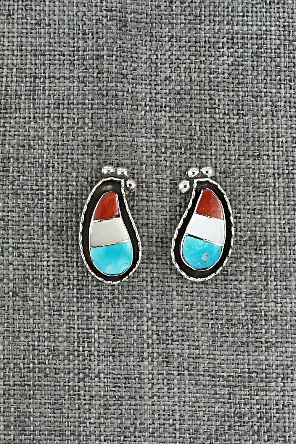 Turquoise, Coral, MOP & Sterling Silver Earrings - Susie Lowsayatee